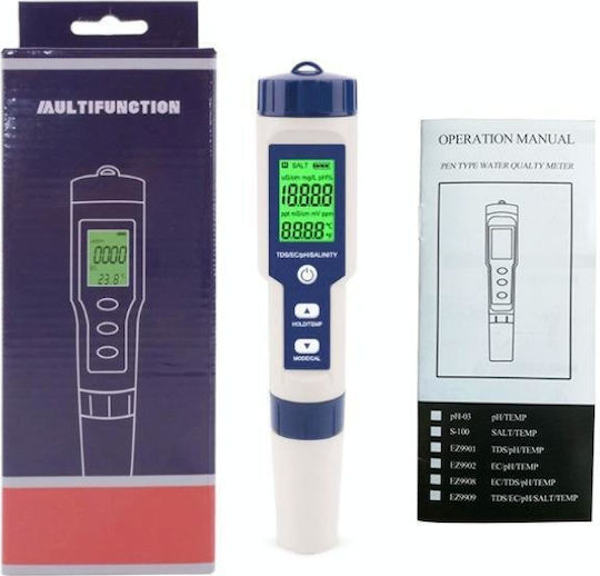 Ez-9909 Ph Соленост Температура Tds Ec 5-в-1 Тест Pen Многофункционален детектор за качество на водата
