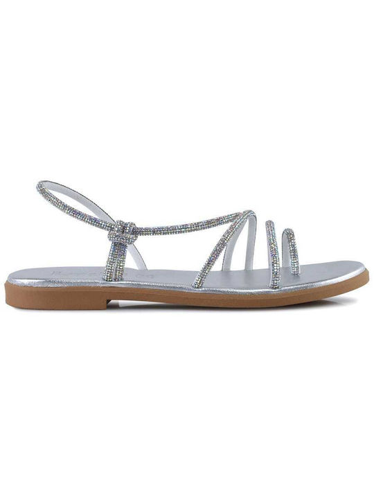 Lady Leather Women's Flat Sandals in Silver Color