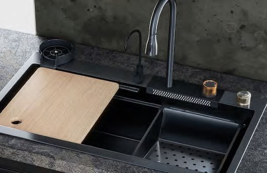 Sanitec Drop-In Chiuvetă Stânga Inox cu robinet L80xW45cm Negru