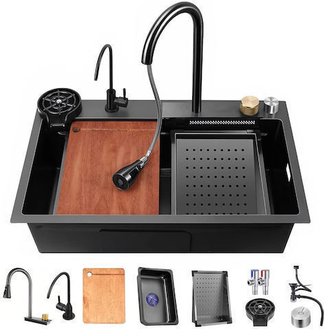 Sanitec Drop-In Chiuvetă Stânga Inox cu robinet L80xW45cm Negru
