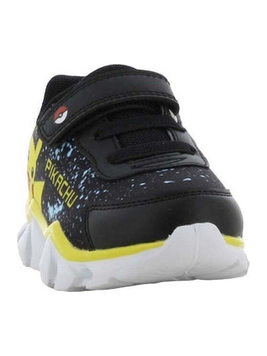Παιδικά Sneakers Ανατομικά με Σκρατς & Φωτάκια Μαύρα