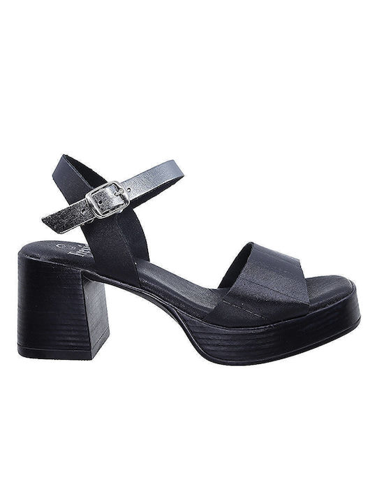 Valeria's Anatomic Leather Women's Sandals with Ankle Strap Black