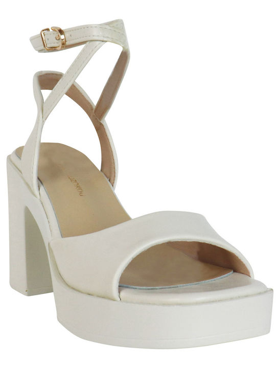 Gianna Kazakou Anatomic Synthetic Leather Women's Sandals White with High Heel