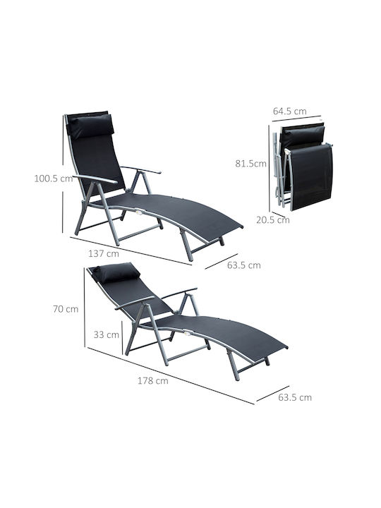 Liegestuhl Metallisch Relax mit Kissen Schwarz 178x63.5x33cm.