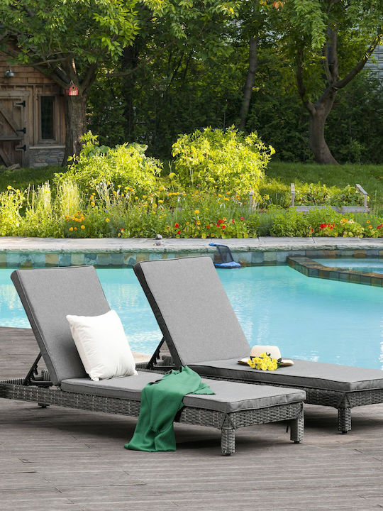 Liegestuhl Rattan mit Kissen Gray 2Stück 196x65x22cm.
