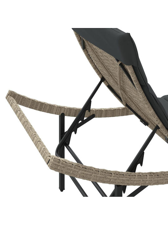 Deckchair Rattan with Cushion Gray with Table 2pcs 199x55cm.