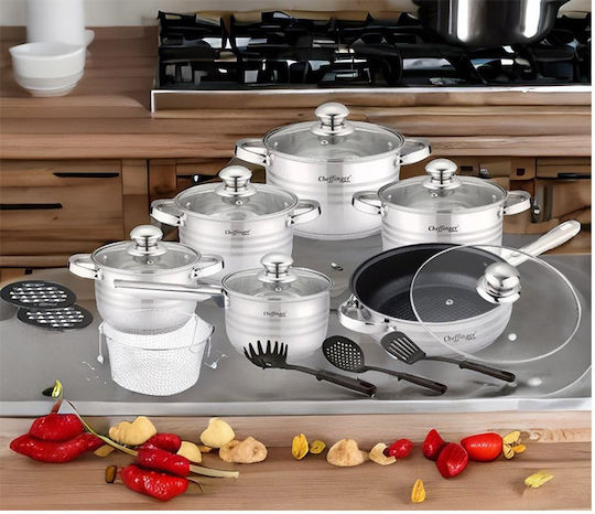 Cheffinger Muhler Kochgeschirr-Set aus Rostfreiem Stahl Silber 6-tlg