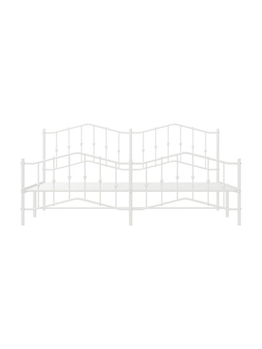 King Size Metal Bed White with Slats for Mattress 193x203cm
