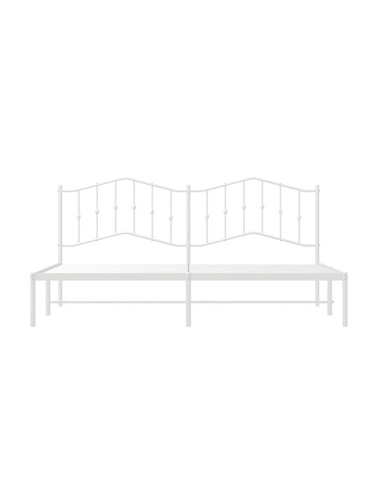 Метално Легло King Size Бяло с Дъски за Матрак 193x203см