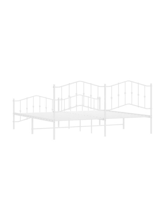 King Size Metal Bed White with Slats for Mattress 193x203cm