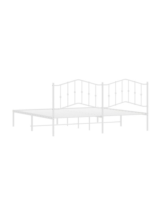 Метално Легло King Size Бяло с Дъски за Матрак 193x203см