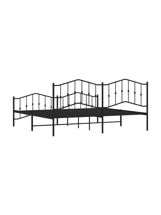 Pat King Size Metalic Negru cu Lamele pentru Saltea 193x203cm
