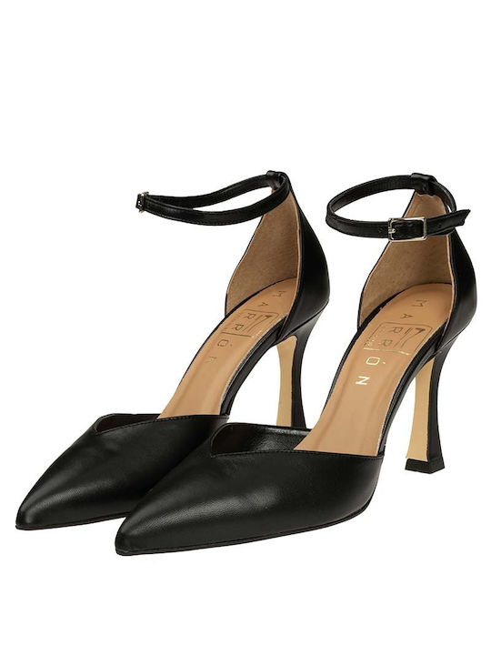 Marron Leder Pumps mit hohem Absatz Schwarz