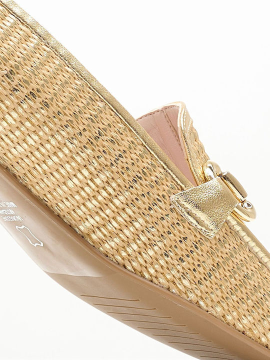 Δερμάτινα Γυναικεία Loafers σε Χρυσό Χρώμα