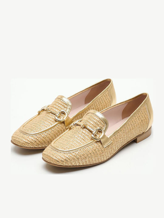 Δερμάτινα Γυναικεία Loafers σε Χρυσό Χρώμα