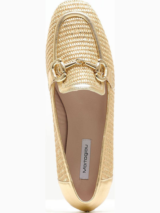 Δερμάτινα Γυναικεία Loafers σε Χρυσό Χρώμα