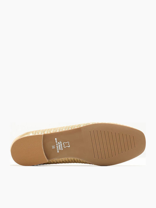Δερμάτινα Γυναικεία Loafers σε Χρυσό Χρώμα
