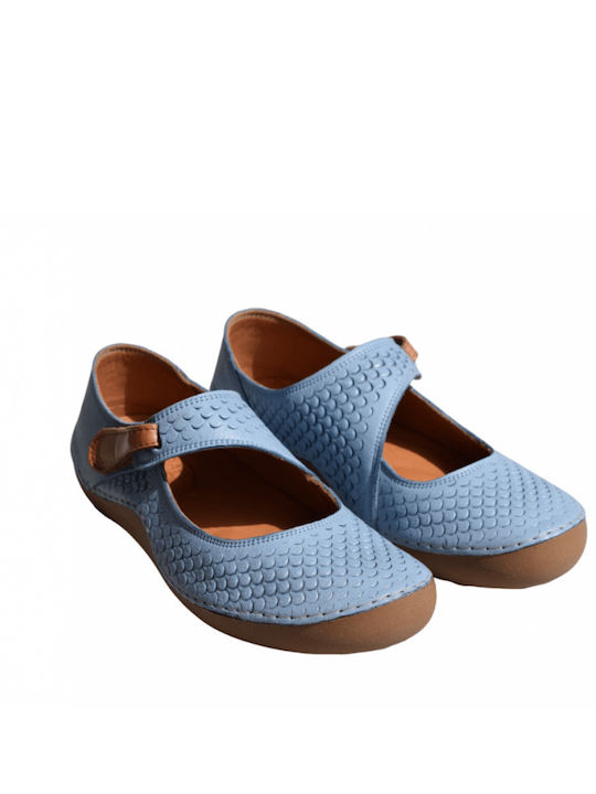 Lederne Damen Ballerinas in Blau Farbe