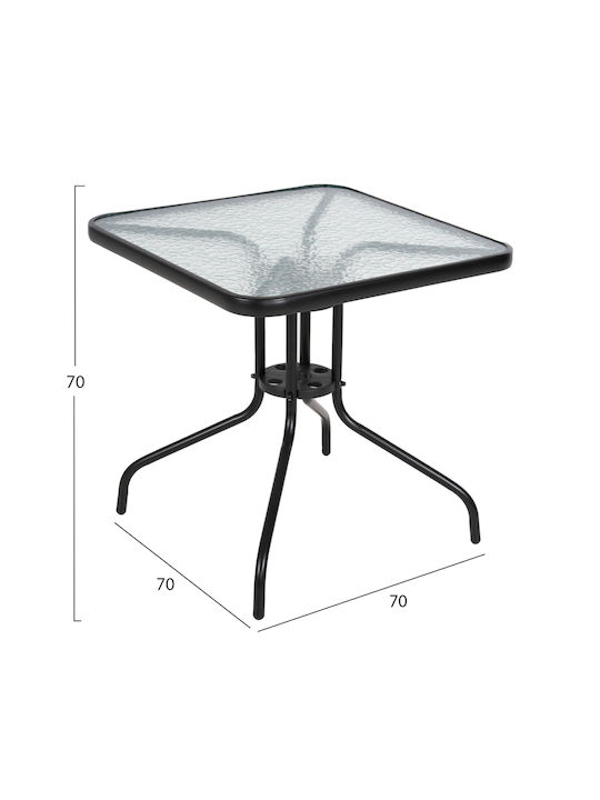 Masa pentru spații exterioare mici Metalic cu suprafață din sticlă Figo Negru 70x70x72buc