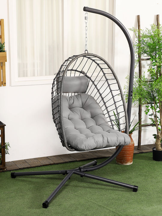 Κρεμαστή Κούνια Φωλιά με Μαξιλάρι Rattan Γκρι 110x100x188cm