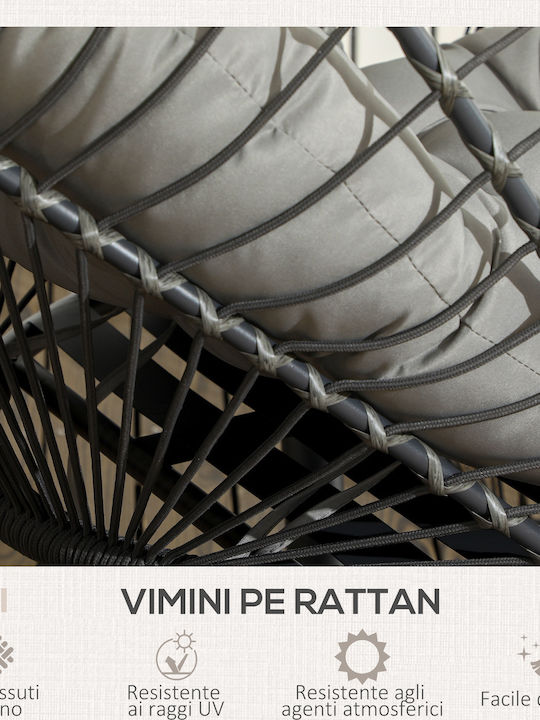 Κρεμαστή Κούνια Φωλιά με Μαξιλάρι Rattan Γκρι 110x100x188cm