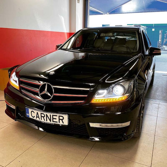Front Lights Set Mercedes-Benz C-Class W204 11-14 Drl & Led Flasher Black H7 Motor
