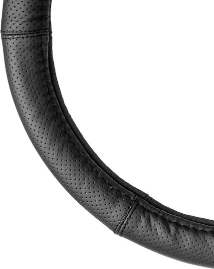 AMiO Car Steering Wheel Cover with Diameter 43-45cm made of Leatherette Black with Black Stitching