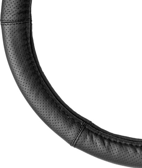 AMiO Husă Volan Auto cu Diametru 39-41cm din Piele ecologică Negru cu Cusătură Neagră