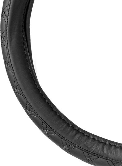 AMiO Car Steering Wheel Cover with Diameter 41-43cm made of Leatherette Black with Black Stitching