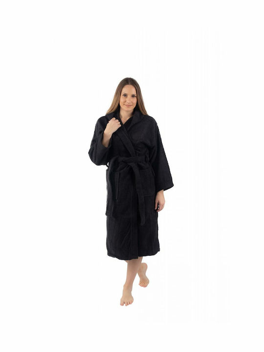 Flamingo Fresh Women's Hooded Bathrobe Black 450gr/m²