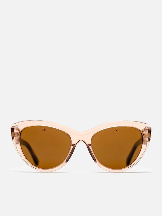 0002 Women's Sunglasses with Beige Plastic Frame and Brown Lens