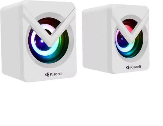 Kisonli L-1040 Ηχεία Υπολογιστή 2.0 με RGB Φωτισμό και Ισχύ 2.5W Λευκά