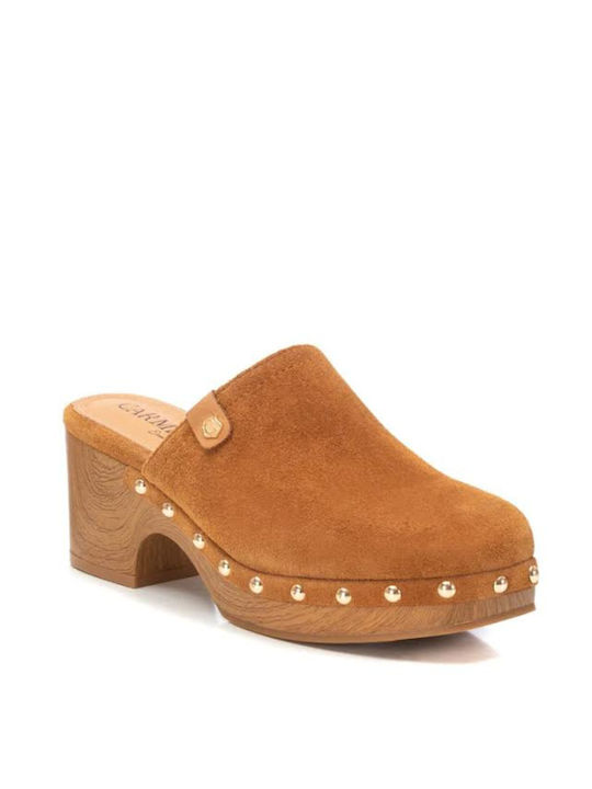 Carmela Footwear Piele Mules cu Gros Mare Toc în Tabac maro Culoare