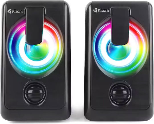 Kisonli L-1010 Ηχεία Υπολογιστή 2.0 με RGB Φωτισμό και Ισχύ 3W Μαύρα