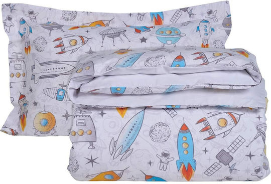 Das Home Space Rocket Set Kids Duvet Cover Single with Pillowcase Yellow-grey-blue 160x240cm