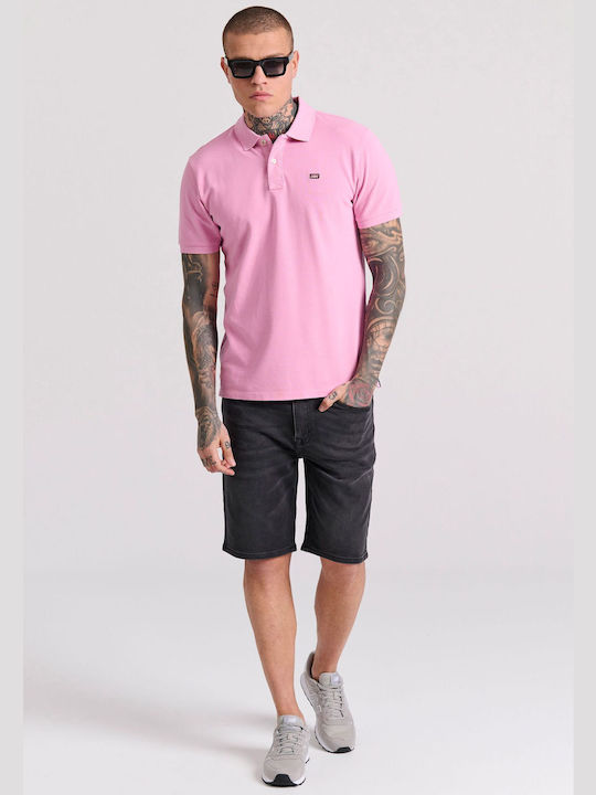 Funky Buddha Bluza Bărbătească cu Mânecă Scurtă Polo fuchsia