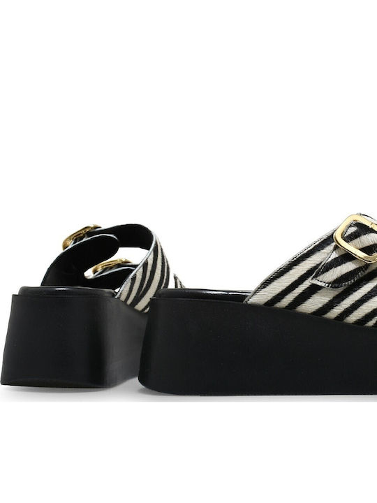 Damen Plateausandale Weiß Schwarz Pony 529 Taormina 6-1 Tsakiris Mallas