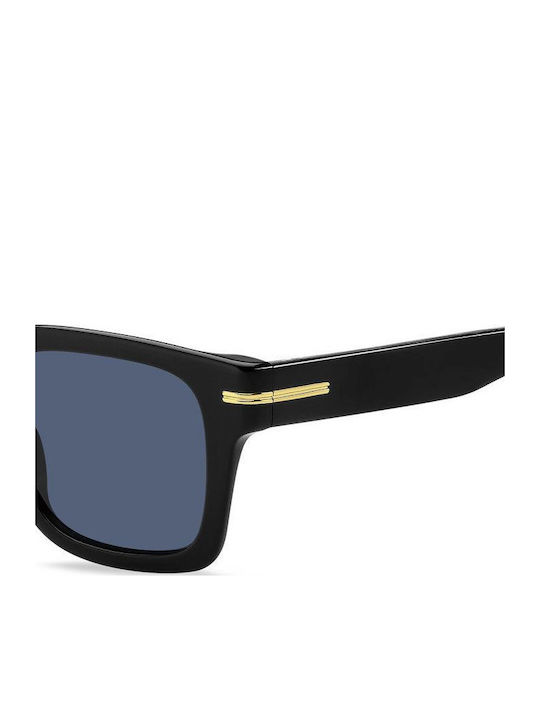 Boss Men's Sunglasses with Black Plastic Frame and Blue Lens HG 1625/S 807/KU