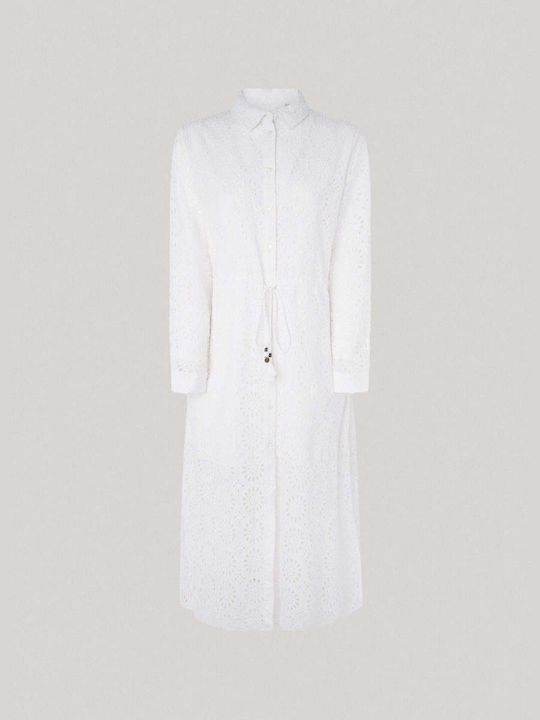 Pepe Jeans Dress Midi Shirt Dress Dress White