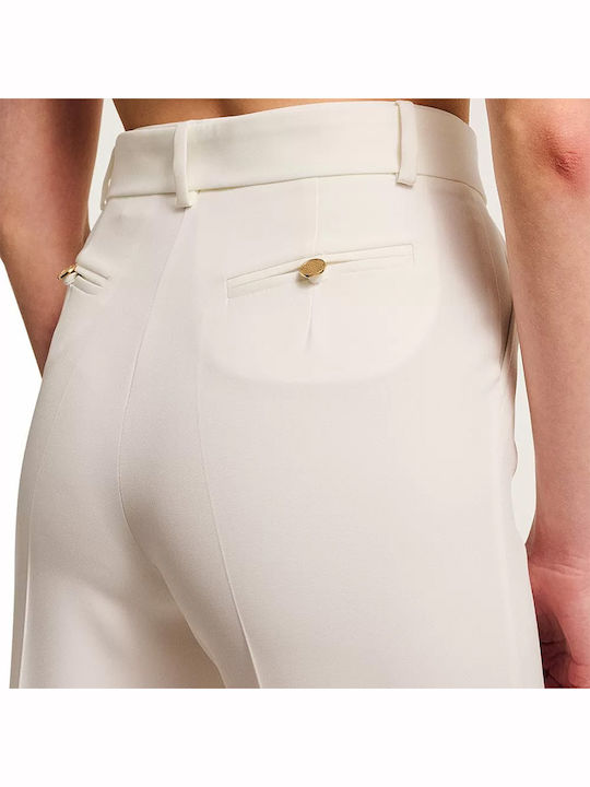 Women's High-waisted Fabric Trousers Straight Line White