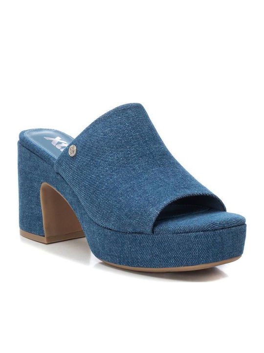 Mules with Chunky High Heel in Navy Blue Color