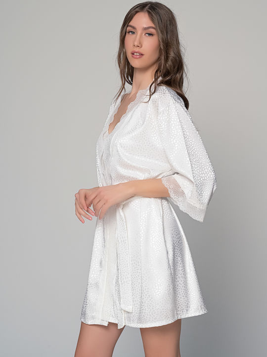 Milena by Paris Καλοκαιρινή Νυφική Γυναικεία Σατέν Ρόμπα Ιβουάρ