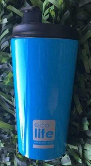 Ecolife Coffee Cup Glass Thermos Stainless Steel BPA Free 370ml Sky Blue