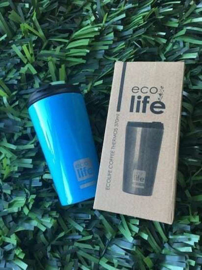 Ecolife Coffee Cup Glass Thermos Stainless Steel BPA Free 370ml Sky Blue