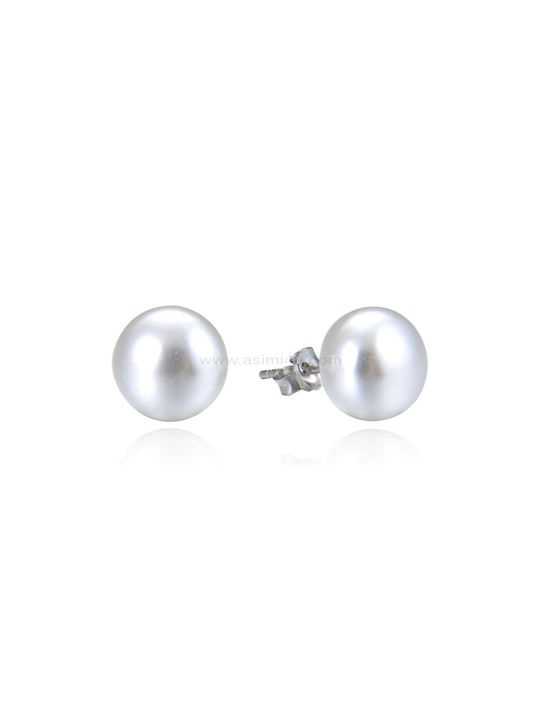 Ασημενιο Επιροδιωμενο Σκουλαρικι Fake Pearl 6-8-10mm