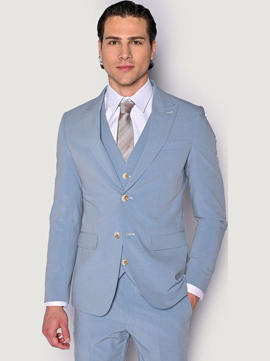 Men's Summer Suit with Vest Slim Fit Sky Blue