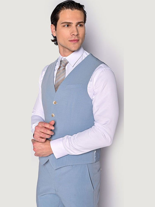 Men's Summer Suit with Vest Slim Fit Sky Blue