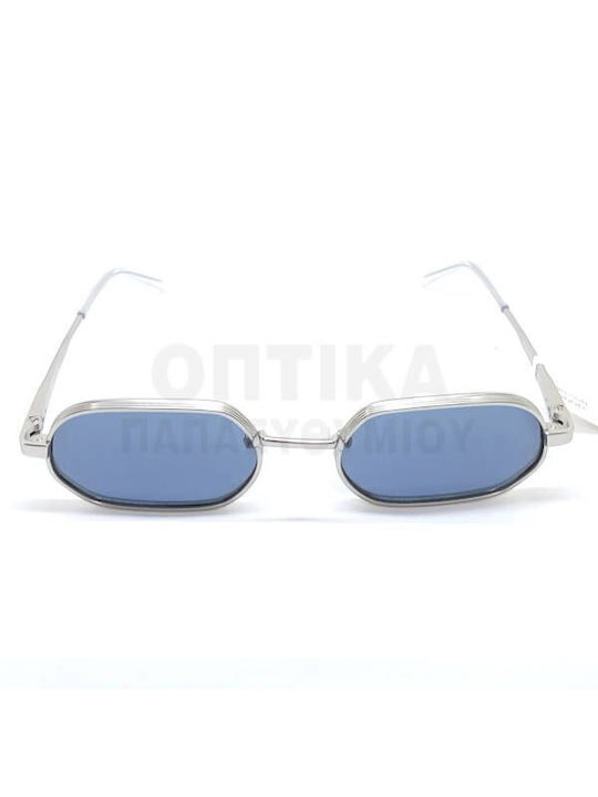 The Glass of Brixton Unisex Sonnenbrille mit Silber Metall Gestell und Blau Linse