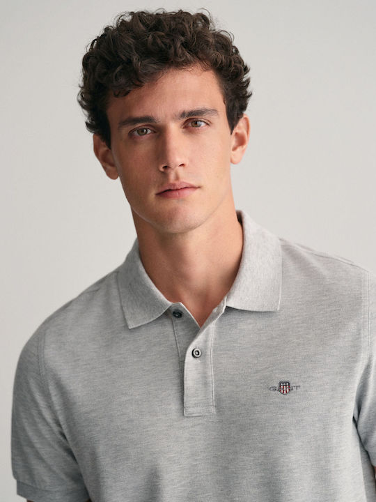 Shield Pique Polo Short Sleeve Blouse Grey Melange