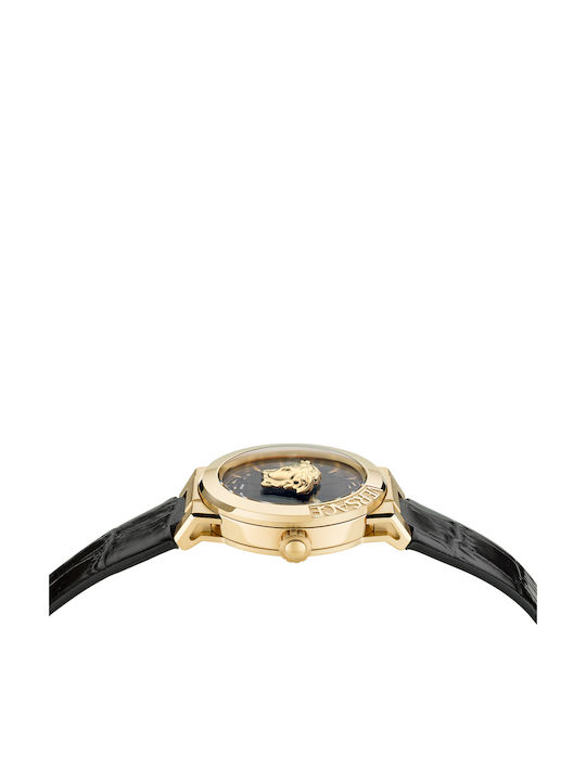 Versace Damen Uhr mit Schwarz Lederarmband